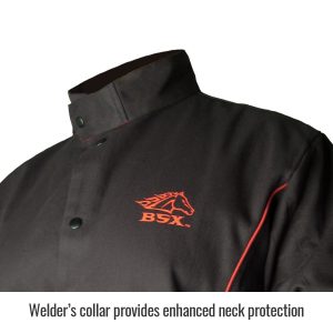 Black Stallion welders jacket black with flames collar