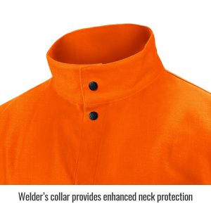 close up of collar Black Stallion flame resistant jacket, orange