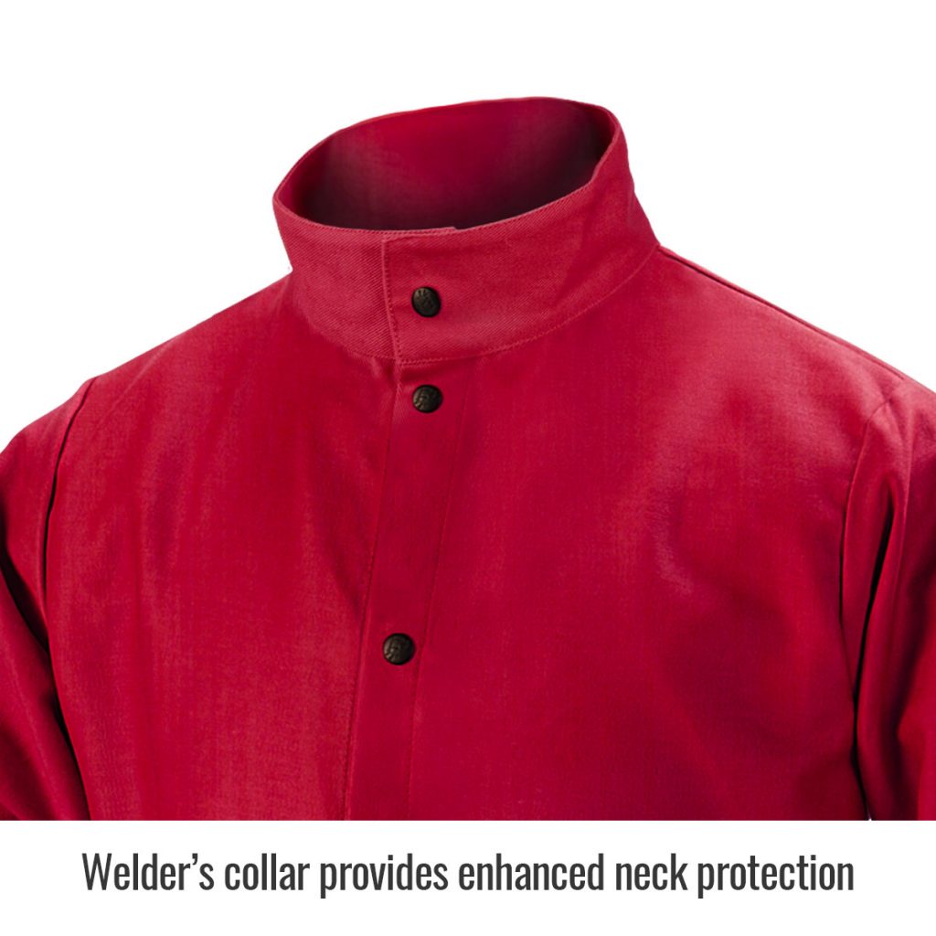 FR9-30C Red welders jacket close up of collar