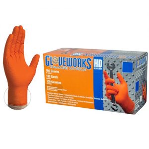 GWON46100 orange nitrile glove with diamond pattern