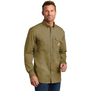 Carhartt Force Ridgefield Solid Long Sleeve Shirt Dark Khaki Man Front
