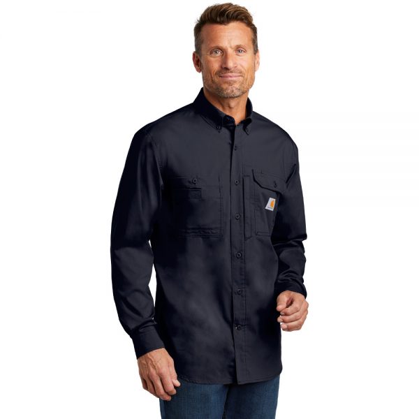 Carhartt Force Ridgefield Solid Long Sleeve Shirt Navy Man Front