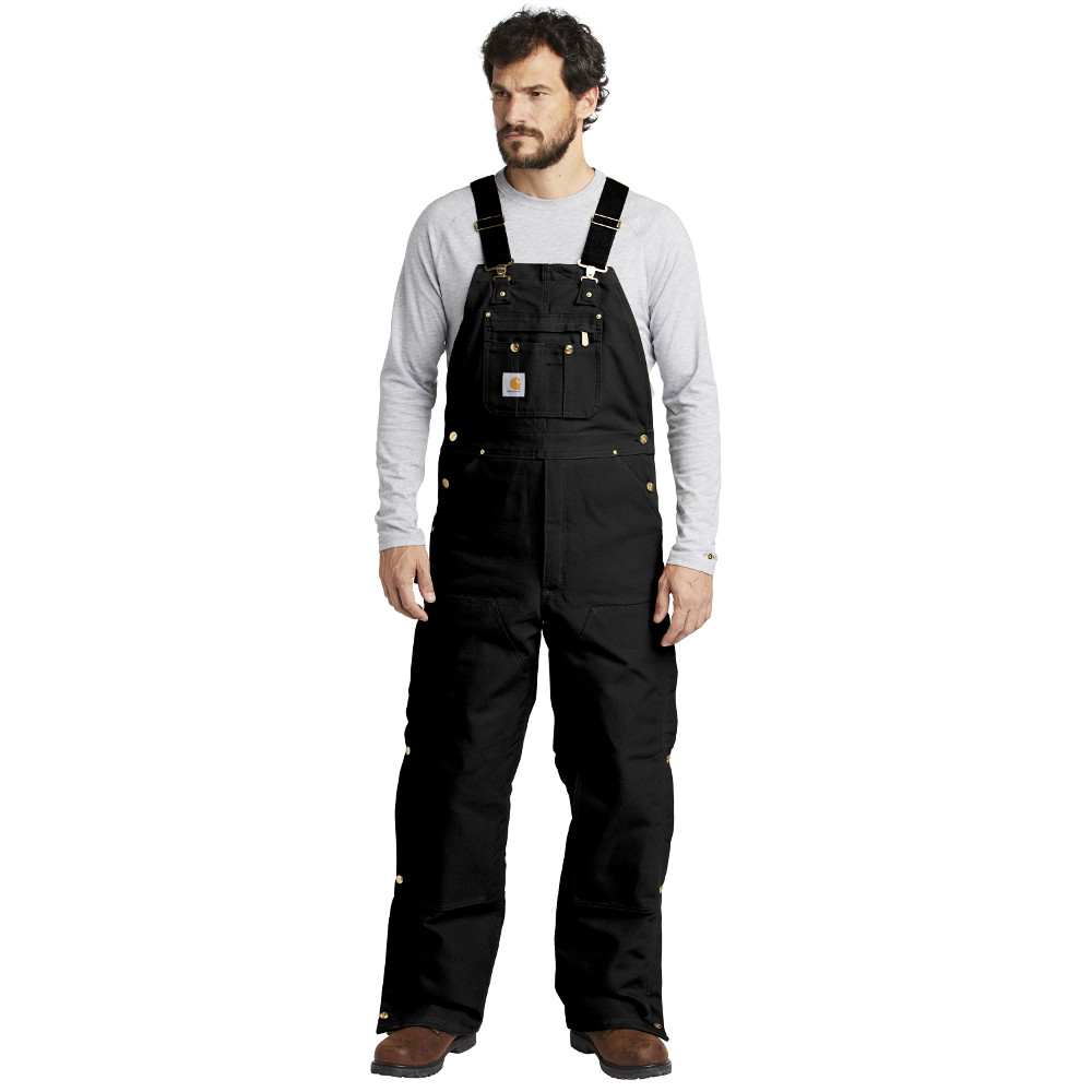 NWT Carhartt Men Quilt Lined Zip 2 Thigh Bib Overalls Black $160 42x30 R41  HH008