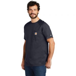 Carhartt Force Cotton Delmont Short Sleeve T-Shirt CT100410 Navy Man Angle
