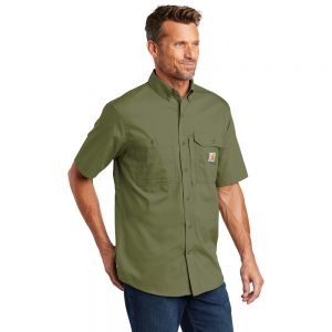 Carhartt Force Ridgefield Solid Short Sleeve Shirt CT102417 Burn Olive Man Angle