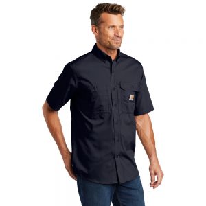 Carhartt Force Ridgefield Solid Short Sleeve Shirt CT102417 Navy Man Angle