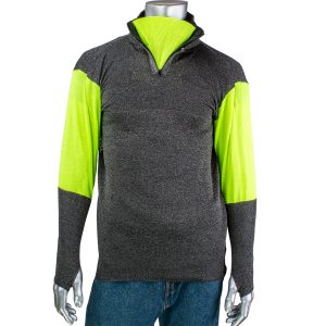 Kut Gard ATA PreventWear Cut Resistant 1/4 Zip Pullover with Hi-Vis Sleeves and Thumb Holes - PJG145-3CM-HVB-TH Zipper Opened